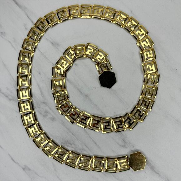 Vintage Greek Key Gold Tone Chain Belt XS Small (S) ✨ main image 11